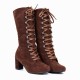 Lace Up Suede Long Mid Calf Knight Boot - Brown image