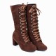 Lace Up Suede Long Mid Calf Knight Boot - Brown image