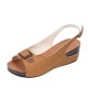 Peep Toe Ankle Buckle Hem Lock Fish Mouth Breathable Wedge Sandal - Brown image