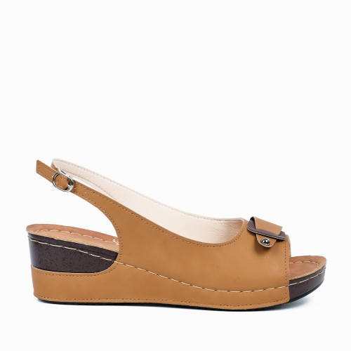 Peep Toe Ankle Buckle Hem Lock Fish Mouth Breathable Wedge Sandal - Brown image