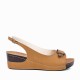 Peep Toe Ankle Buckle Hem Lock Fish Mouth Breathable Wedge Sandal - Brown image