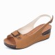 Peep Toe Ankle Buckle Hem Lock Fish Mouth Breathable Wedge Sandal - Brown image
