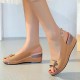 Peep Toe Ankle Buckle Hem Lock Fish Mouth Breathable Wedge Sandal - Brown image