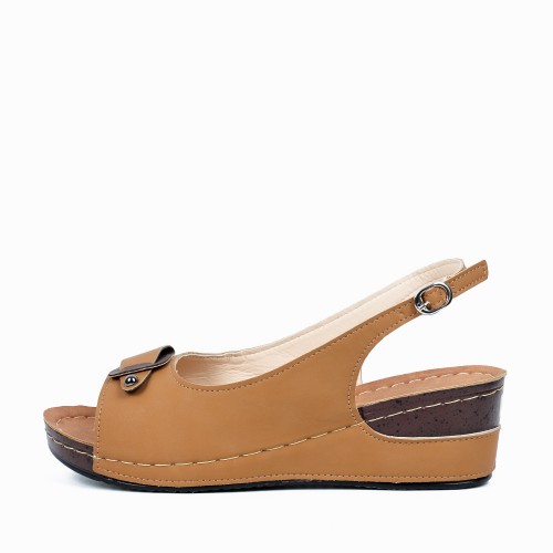 Peep Toe Ankle Buckle Hem Lock Fish Mouth Breathable Wedge Sandal - Brown image