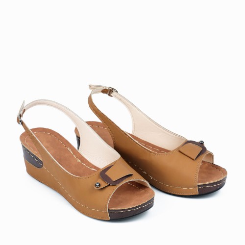 Peep Toe Ankle Buckle Hem Lock Fish Mouth Breathable Wedge Sandal - Brown image