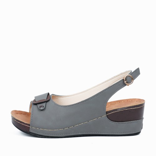 Peep Toe Ankle Buckle Fish Mouth Breathable Wedge Sandal - Grey image