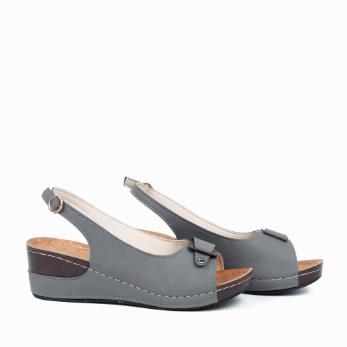 Peep Toe Ankle Buckle Fish Mouth Breathable Wedge Sandal - Grey image