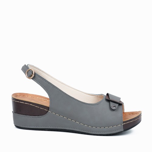Peep Toe Ankle Buckle Fish Mouth Breathable Wedge Sandal - Grey image