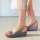 Peep Toe Ankle Buckle Fish Mouth Breathable Wedge Sandal - Grey image