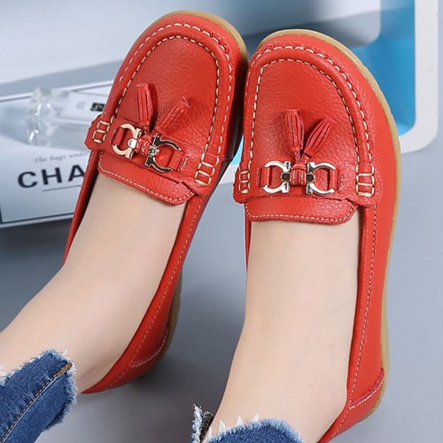 Fashionable Round Toe Soft Rubber Sole Flat Shoes - Red image