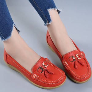 Fashionable Round Toe Soft Rubber Sole Flat Shoes - Red