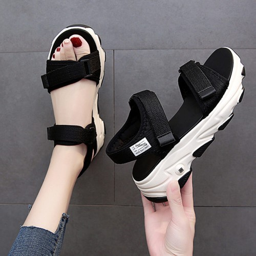 Women Casual Strap Sporty Magic Cushion Wedge Heel Sandal - Black image