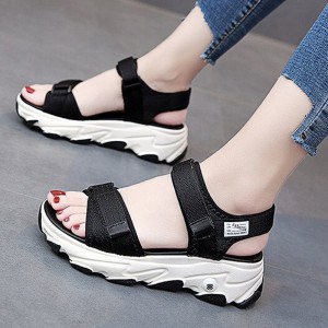Women Casual Strap Sporty Magic Cushion Wedge Heel Sandal - Black