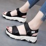 Women Casual Strap Sporty Magic Cushion Wedge Heel Sandal - Black