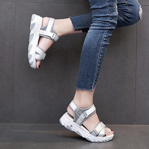 Women Casual Strap Sporty Magic Cushion Wedge Heel Sandal - Grey image