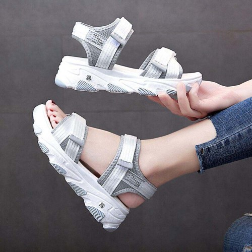 Women Casual Strap Sporty Magic Cushion Wedge Heel Sandal - Grey image