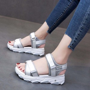 Women Casual Strap Sporty Magic Cushion Wedge Heel Sandal - Grey