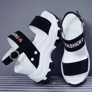 Women Fashion Open Toe Buckle High Heel Chunky Sandal - Black