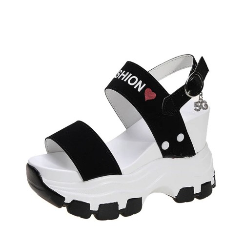 Women Fashion Open Toe Buckle High Heel Chunky Sandal - Black image