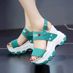 Women Fashion Open Toe Buckle High Heel Chunky Sandal - Light Green