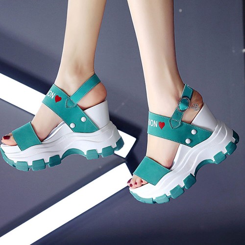 Women Fashion Open Toe Buckle High Heel Chunky Sandal - Light Green image