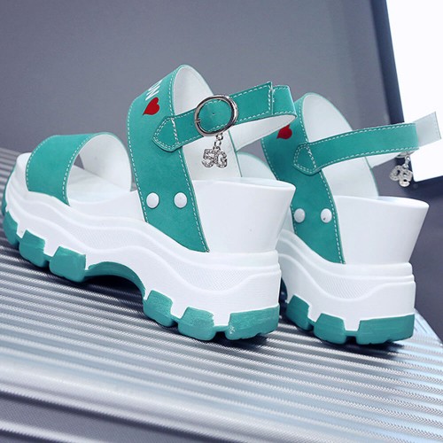 Women Fashion Open Toe Buckle High Heel Chunky Sandal - Light Green image
