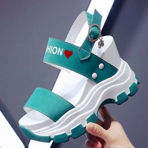 Women Fashion Open Toe Buckle High Heel Chunky Sandal - Light Green image