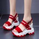 Women Fashion Open Toe Buckle High Heel Chunky Sandal - Red image