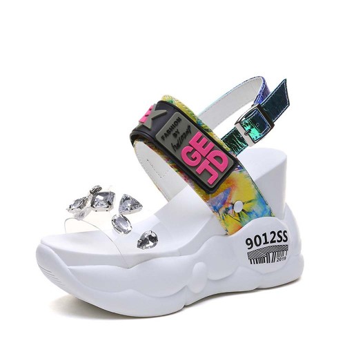 Thick Bottom Transparent Crystal Belt Buckle Sandal - White image