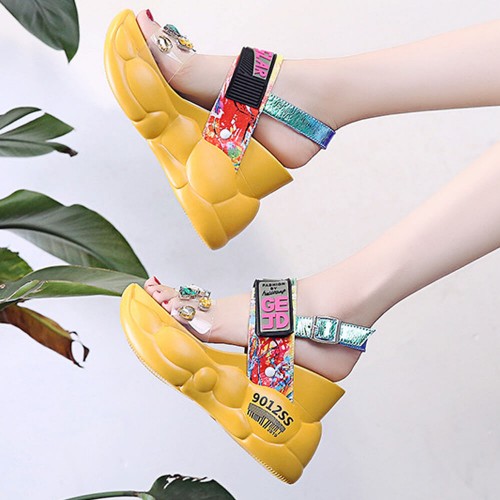 Thick Bottom Transparent Crystal Belt Buckle Sandal - Yellow image