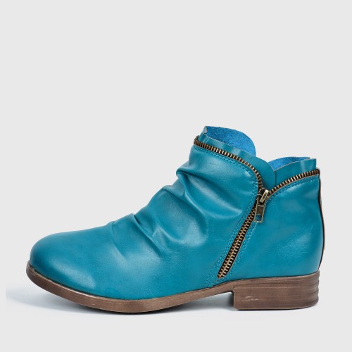 New Trendy Zipper Fold Low Heel Women Boot - Blue image