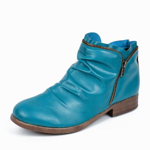 New Trendy Zipper Fold Low Heel Women Boot - Blue image