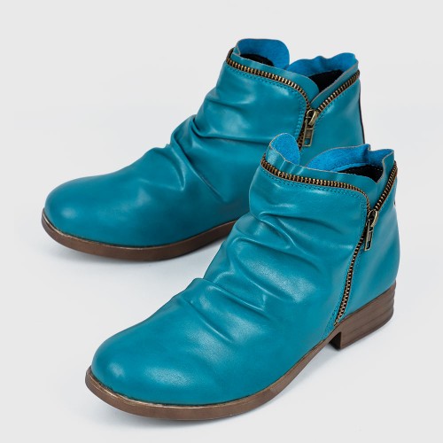 New Trendy Zipper Fold Low Heel Women Boot - Blue image