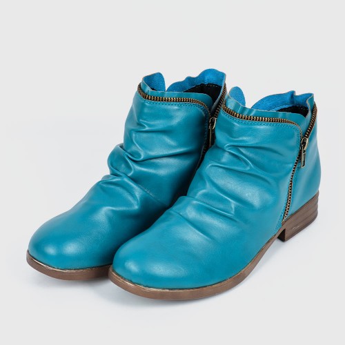 New Trendy Zipper Fold Low Heel Women Boot - Blue image