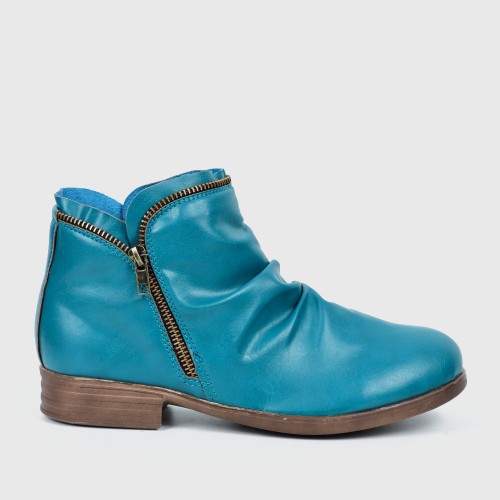 New Trendy Zipper Fold Low Heel Women Boot - Blue image
