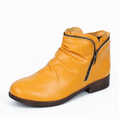 New Trendy Zipper Fold Low Heel Women Boot - Orange image