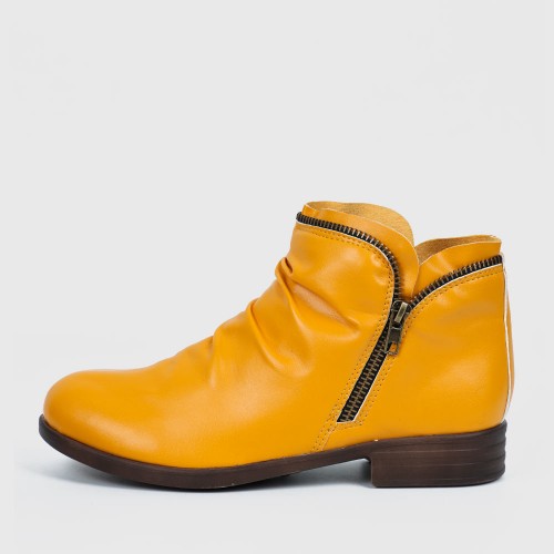 New Trendy Zipper Fold Low Heel Women Boot - Orange image