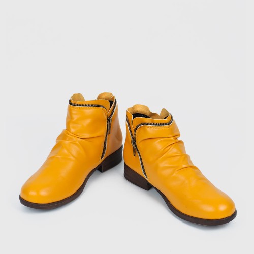 New Trendy Zipper Fold Low Heel Women Boot - Orange image