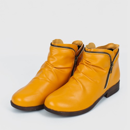 New Trendy Zipper Fold Low Heel Women Boot - Orange image