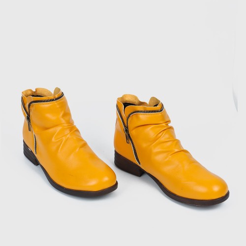 New Trendy Zipper Fold Low Heel Women Boot - Orange image
