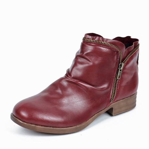 New Trendy Zipper Fold Low Heel Women Boot - Red image