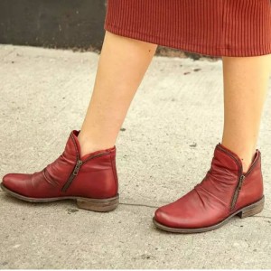 New Trendy Zipper Fold Low Heel Women Boot - Red