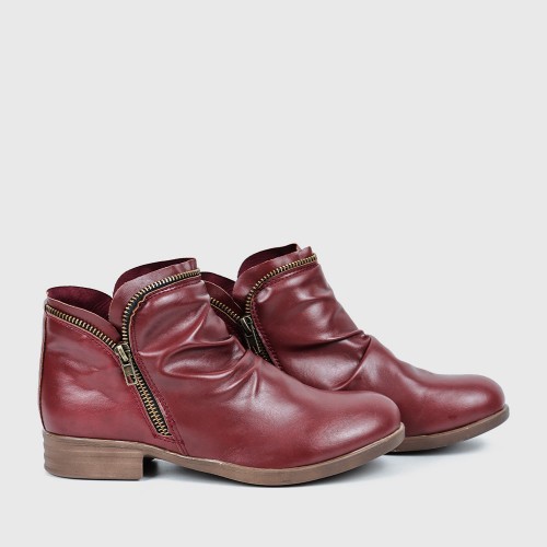 New Trendy Zipper Fold Low Heel Women Boot - Red image