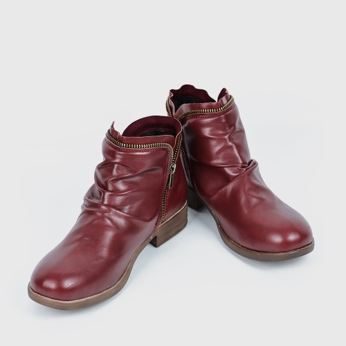 New Trendy Zipper Fold Low Heel Women Boot - Red image