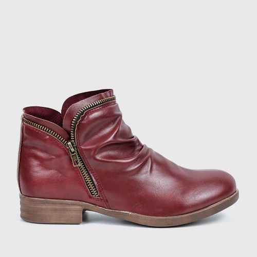 New Trendy Zipper Fold Low Heel Women Boot - Red image
