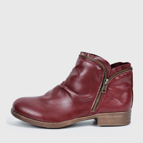 New Trendy Zipper Fold Low Heel Women Boot - Red image