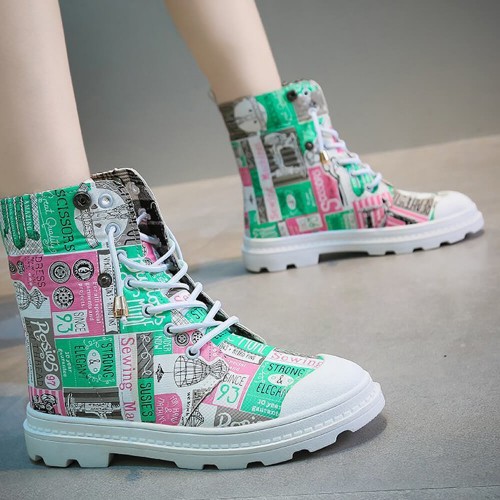 Trendy High Top Lace Up Hip Hop Martin Sneakers - Blue image