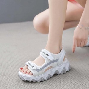 Trendy Chunky Style Velcro Platform Flat Sandal - Grey