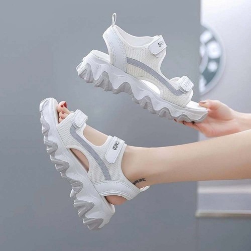 Trendy Chunky Style Velcro Platform Flat Sandal - Grey image