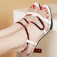 Stylish Open Toe Blink Rhine Stone Belt Buckle Ankle Strap High Heel - Red image